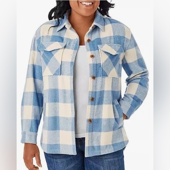 NWT Women’s Baby Blue Plaid Cozy Wool Blend Fall Shacket Size XXL Members Mark - Picture 1 of 11